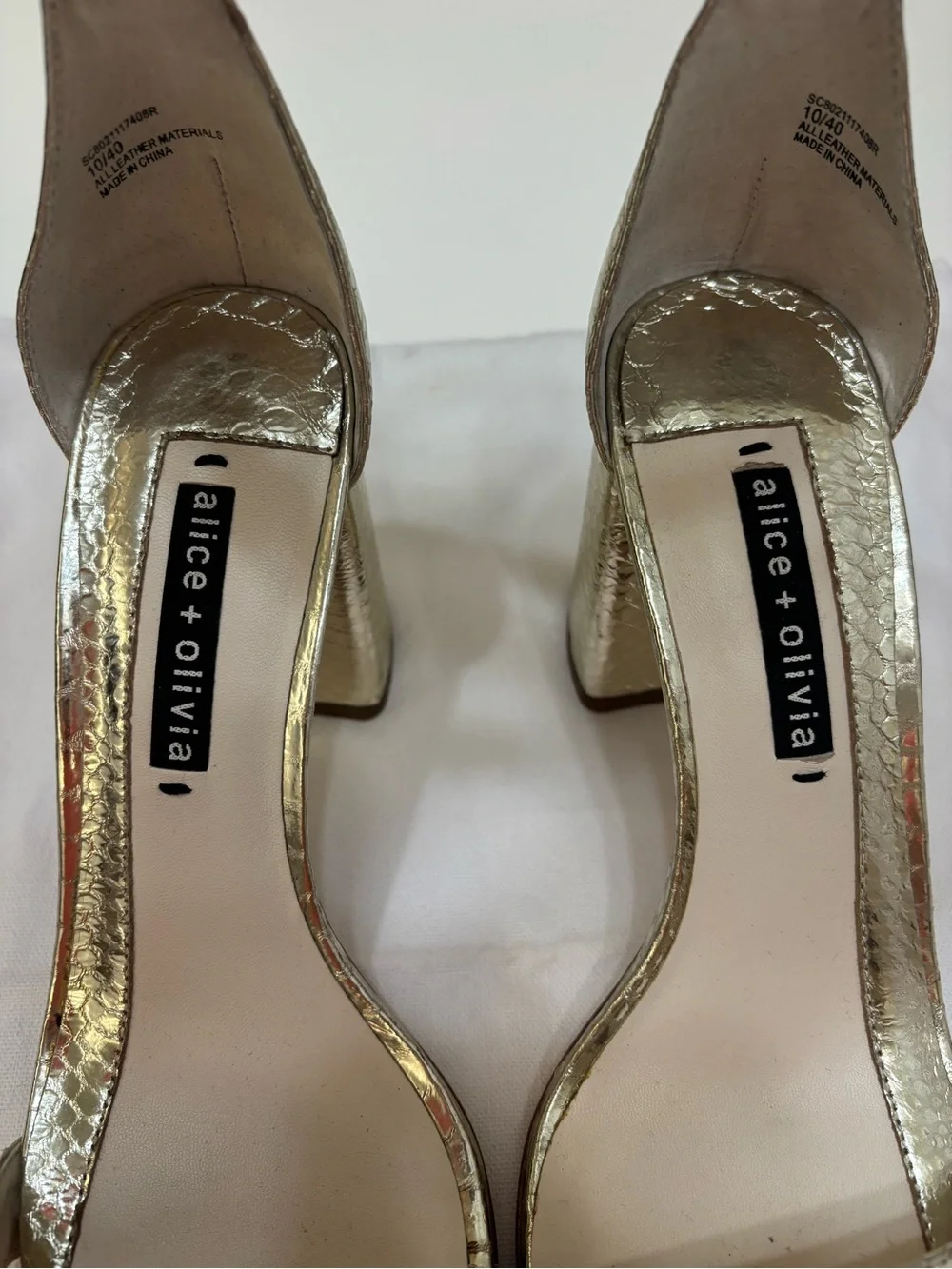🌟 Alice + Olivia Gold Snake-Embossed Ankle Strap Sandals - NWT